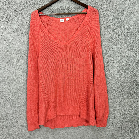 Gap Sweater Tunic Womens Large Pink Coral Knit Slouchy Spring Preppy Fisherman - Picture 1 of 7